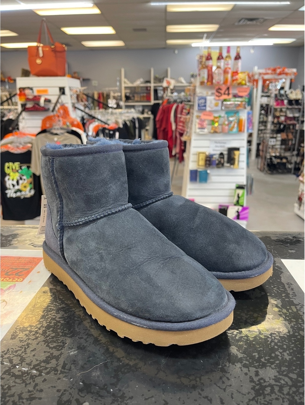 UGG Women's Classic Mini Ankle Boots in Navy Blue, Size 7